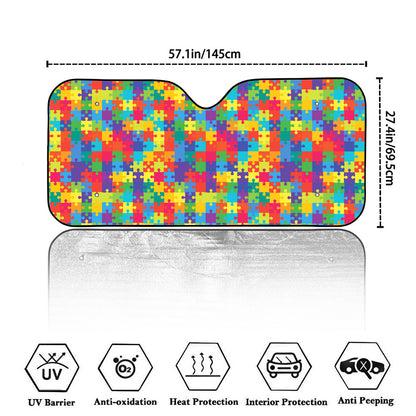 Colorful Autism Awareness Jigsaw Print Car Windshield Sun Shade