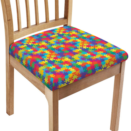Colorful Autism Awareness Jigsaw Print Chair Cushion Cover