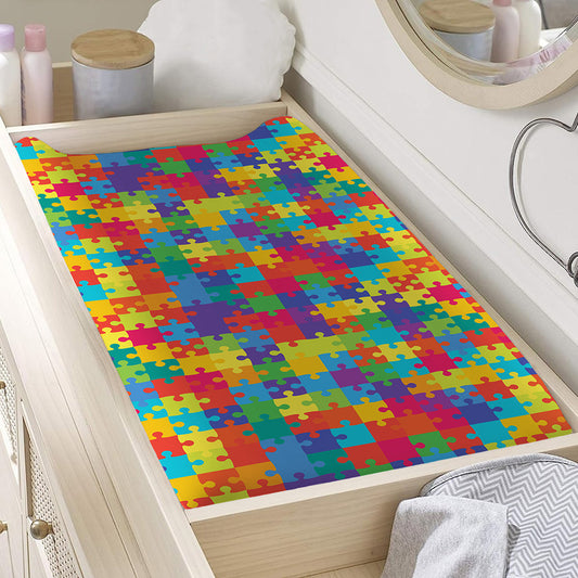 Colorful Autism Awareness Jigsaw Print Changing Pad Cover