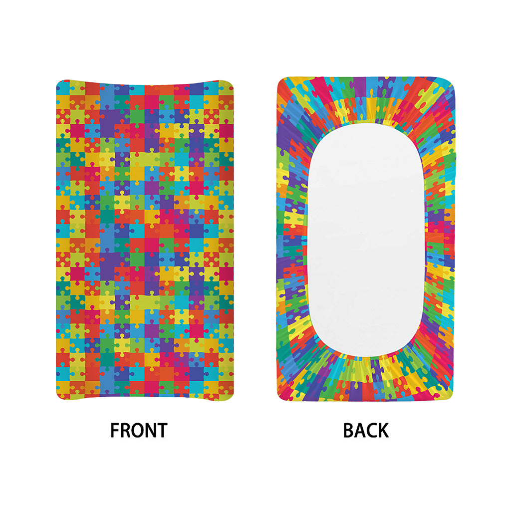 Colorful Autism Awareness Jigsaw Print Changing Pad Cover