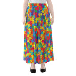 Colorful Autism Awareness Jigsaw Print Chiffon Maxi Skirt