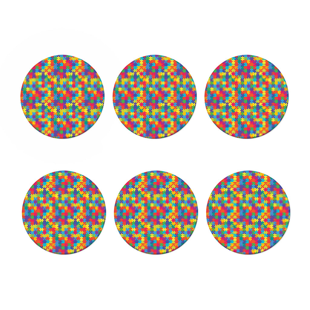 Colorful Autism Awareness Jigsaw Print Coaster Set