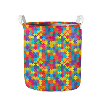 Colorful Autism Awareness Jigsaw Print Collapsible Laundry Basket