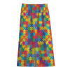 Colorful Autism Awareness Jigsaw Print Cotton Front Slit Maxi Skirt