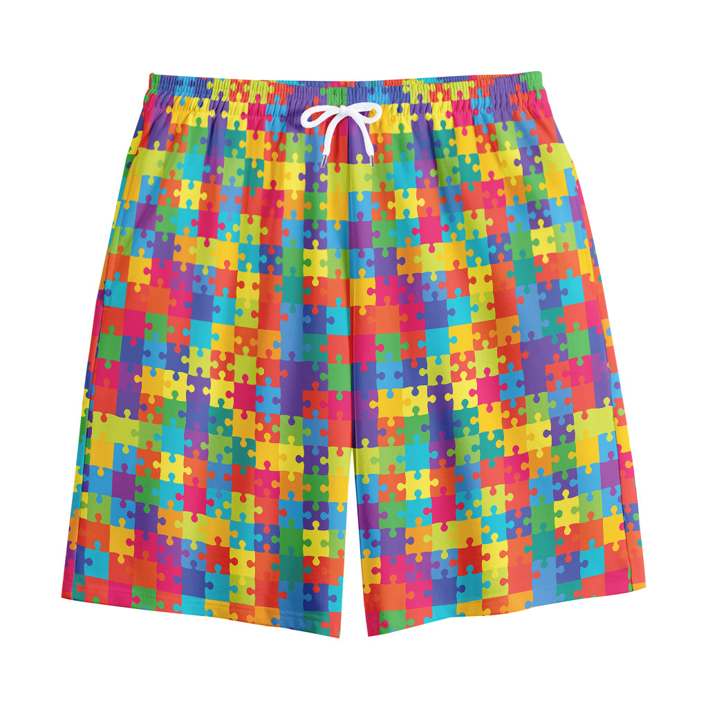 Colorful Autism Awareness Jigsaw Print Cotton Shorts