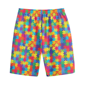 Colorful Autism Awareness Jigsaw Print Cotton Shorts