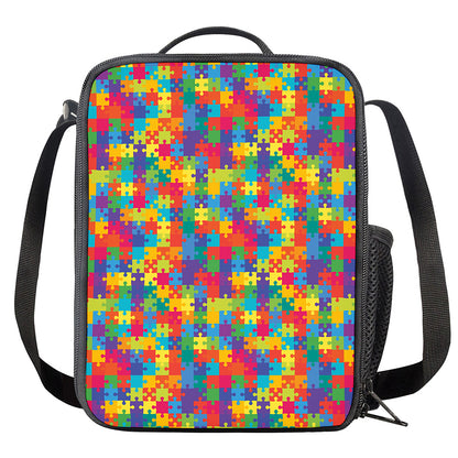 Colorful Autism Awareness Jigsaw Print Crossbody Lunch Bag