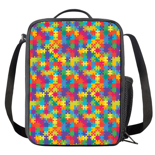 Colorful Autism Awareness Jigsaw Print Crossbody Lunch Bag