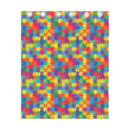 Colorful Autism Awareness Jigsaw Print Curtain
