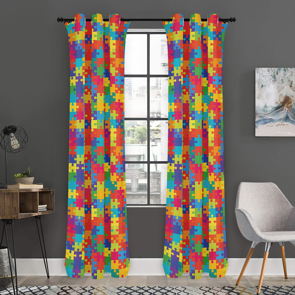 Colorful Autism Awareness Jigsaw Print Curtain