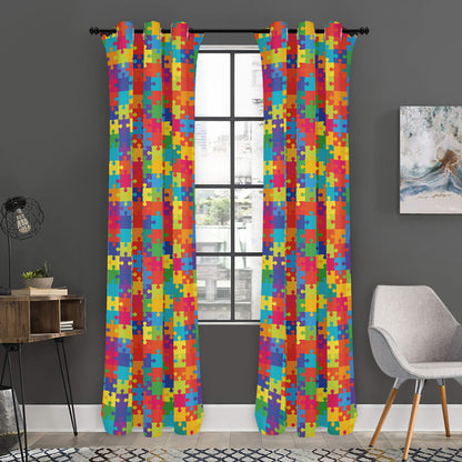 Colorful Autism Awareness Jigsaw Print Curtain