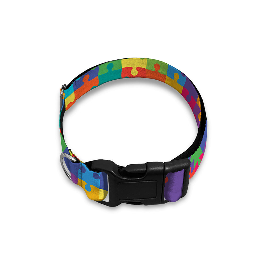 Colorful Autism Awareness Jigsaw Print Dog Collar