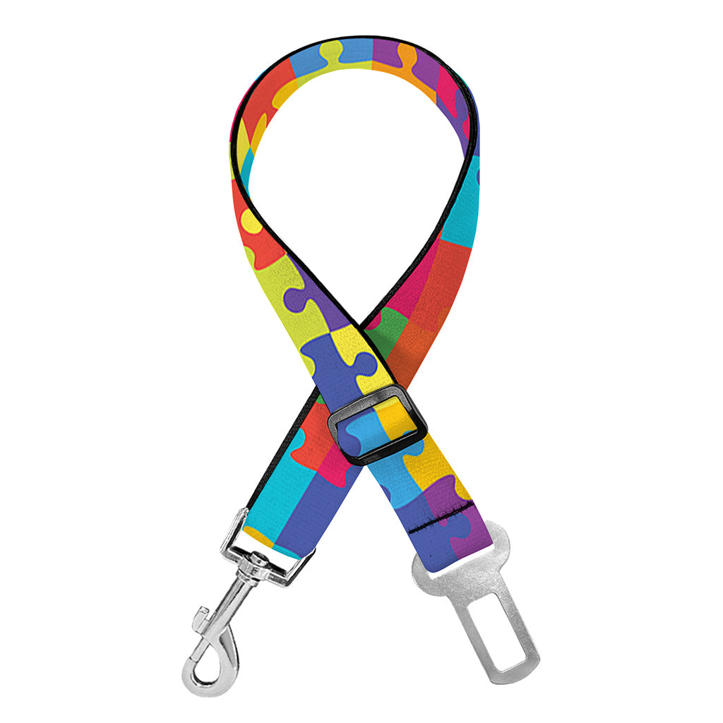 Colorful Autism Awareness Jigsaw Print Dog Seat Belt