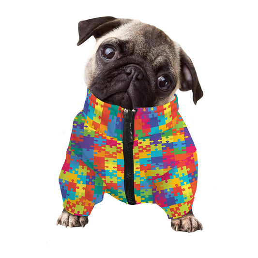 Colorful Autism Awareness Jigsaw Print Dog Zip Up Jacket