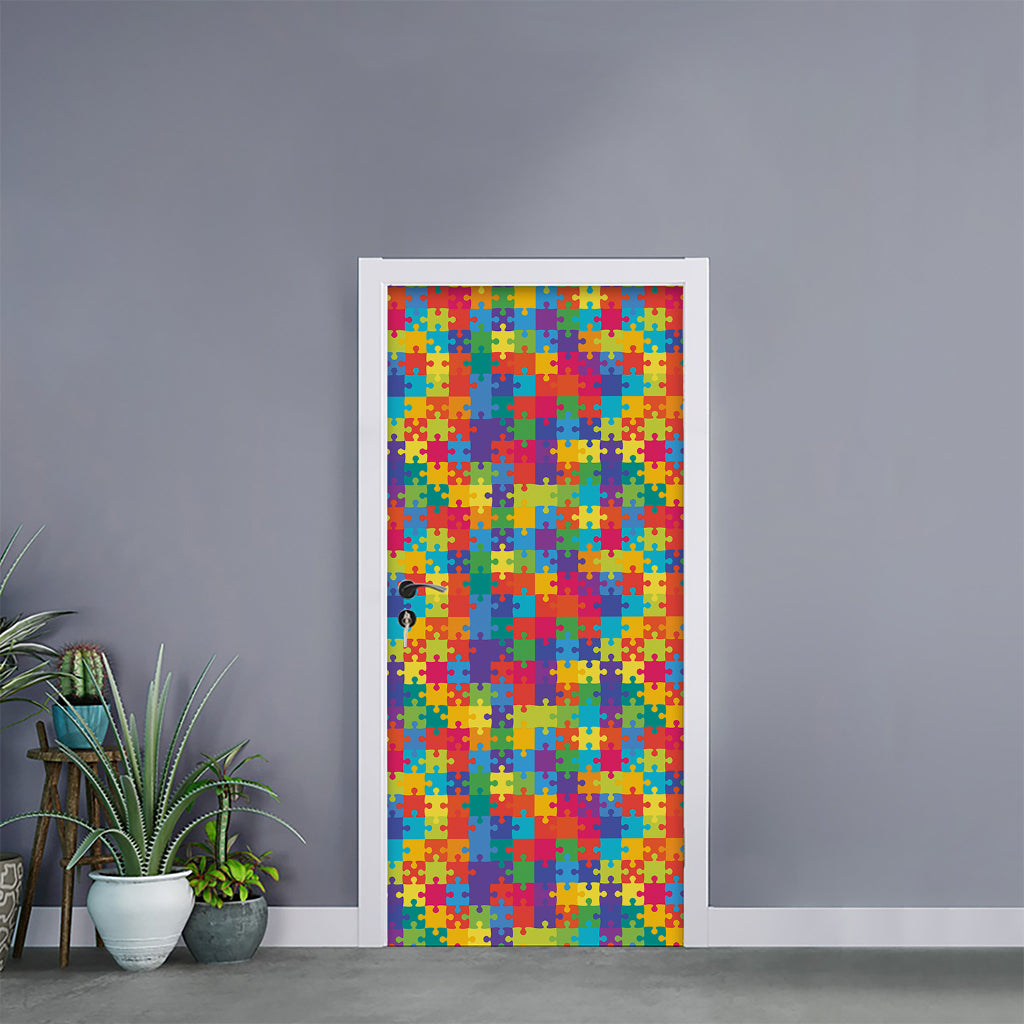 Colorful Autism Awareness Jigsaw Print Door Sticker