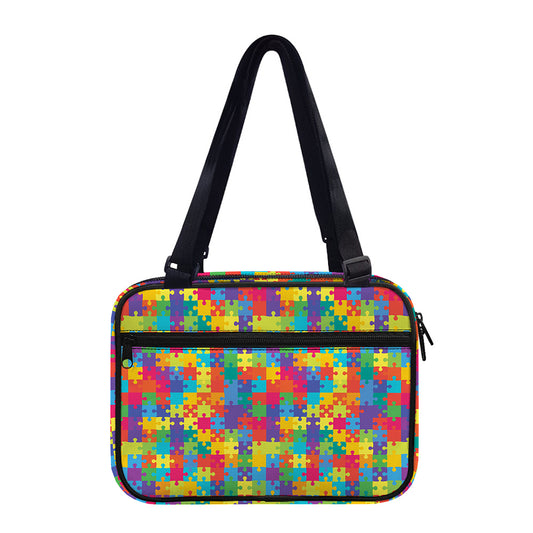Colorful Autism Awareness Jigsaw Print Double Strap Bible Bag