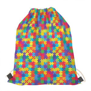 Colorful Autism Awareness Jigsaw Print Drawstring Bag