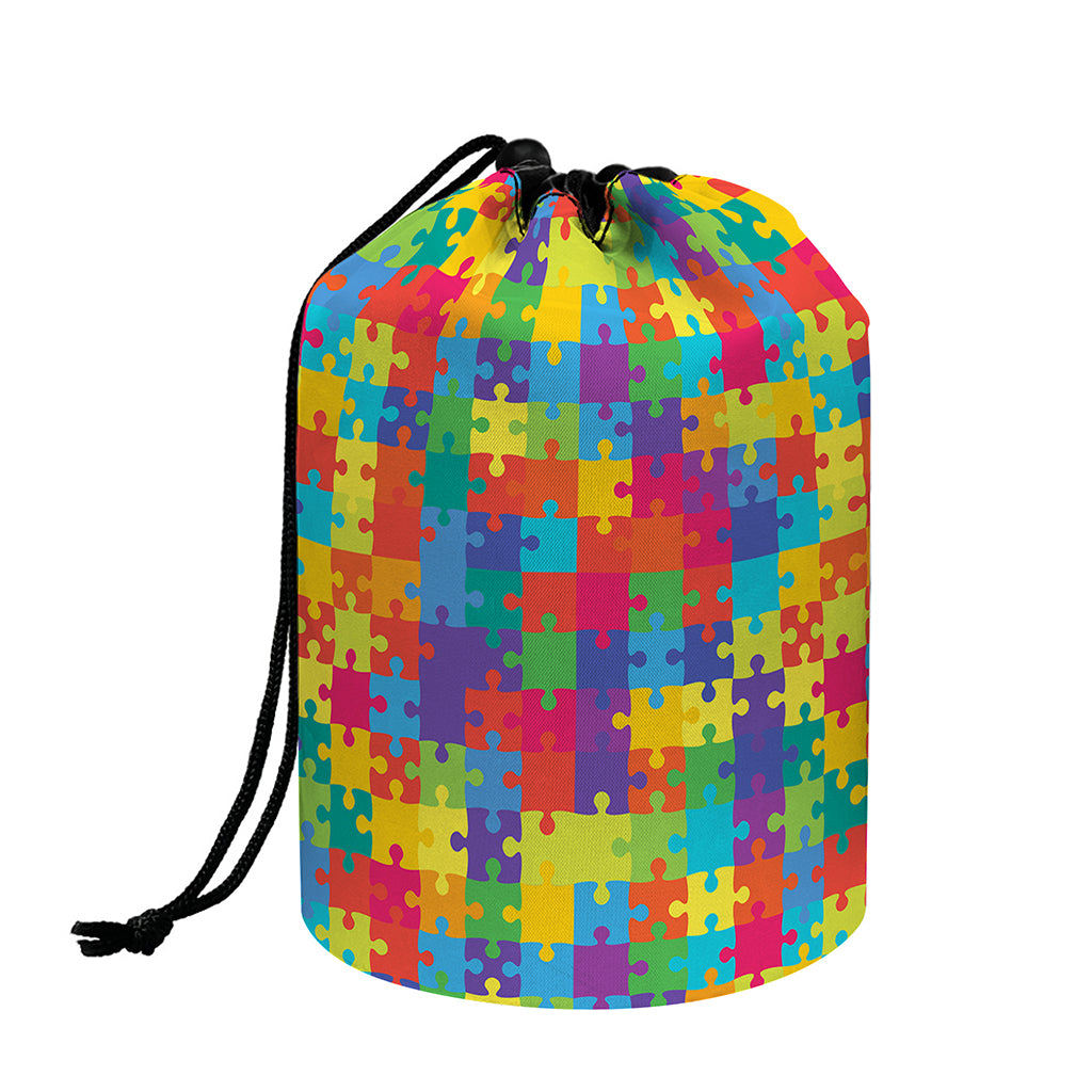 Colorful Autism Awareness Jigsaw Print Drawstring Makeup Bag