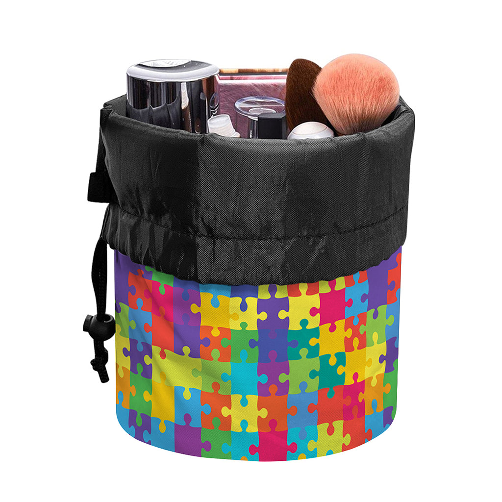 Colorful Autism Awareness Jigsaw Print Drawstring Makeup Bag
