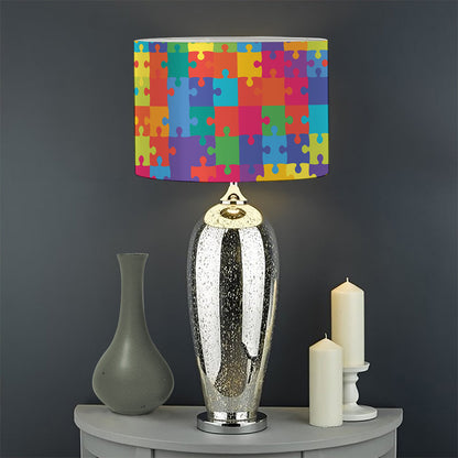 Colorful Autism Awareness Jigsaw Print Drum Lamp Shade