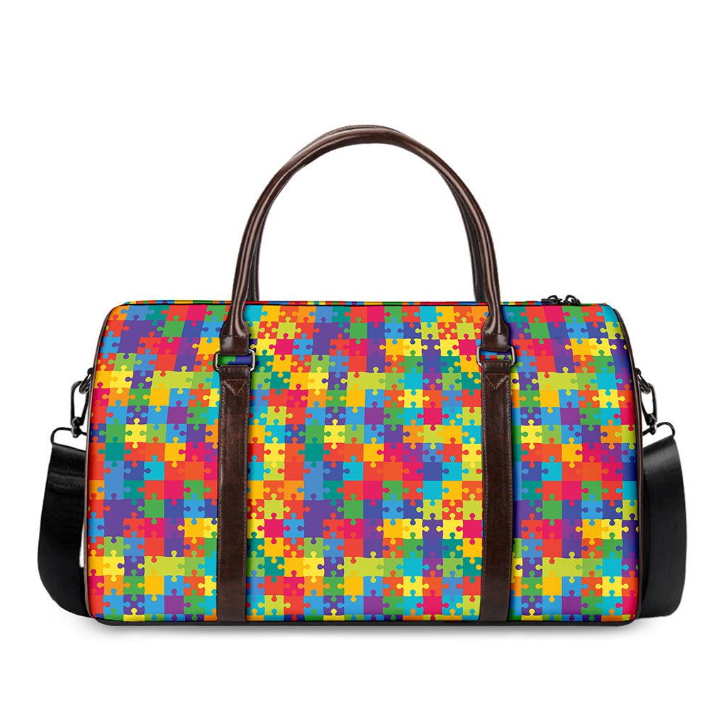 Colorful Autism Awareness Jigsaw Print Duffle Bag