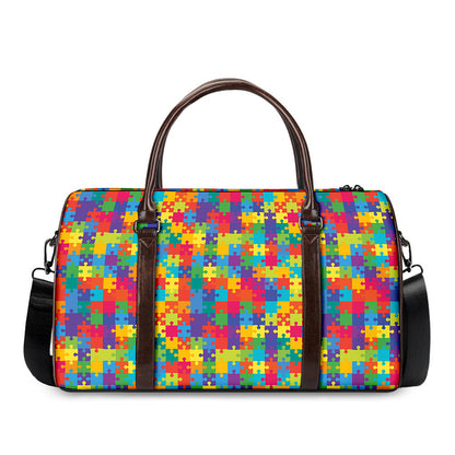 Colorful Autism Awareness Jigsaw Print Duffle Bag