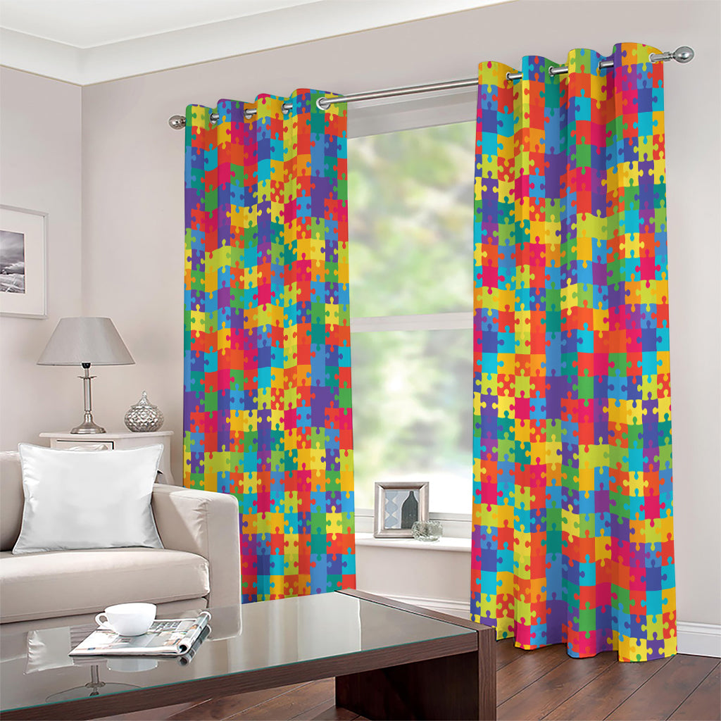 Colorful Autism Awareness Jigsaw Print Extra Wide Grommet Curtains