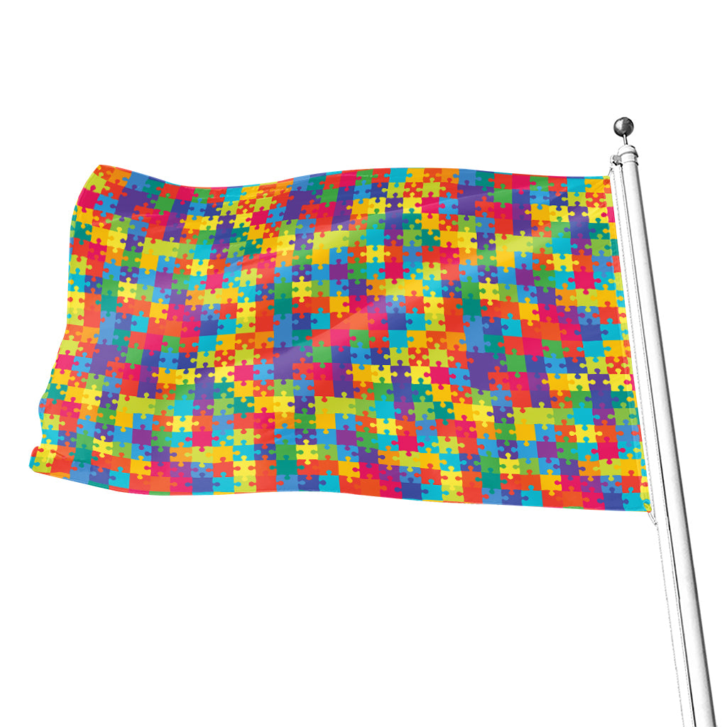 Colorful Autism Awareness Jigsaw Print Flag