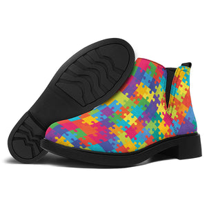 Colorful Autism Awareness Jigsaw Print Flat Ankle Boots