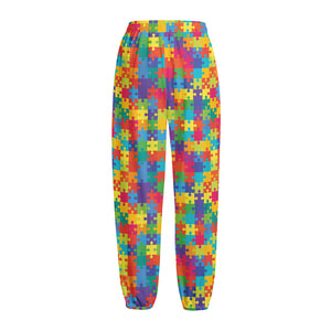 Colorful Autism Awareness Jigsaw Print Fleece Lined Knit Pants