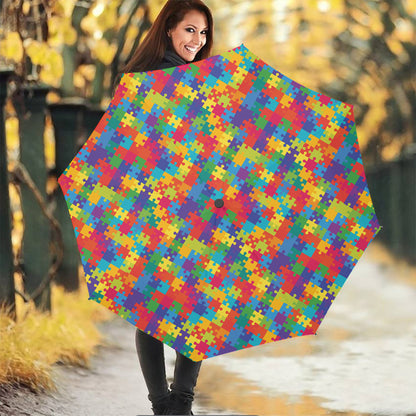 Colorful Autism Awareness Jigsaw Print Foldable Umbrella