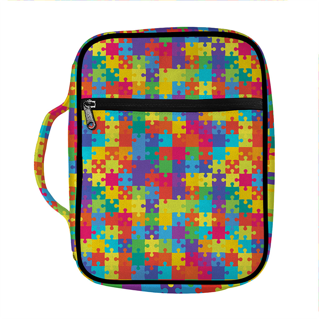 Colorful Autism Awareness Jigsaw Print Front Pocket Bible Bag