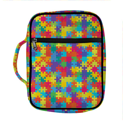 Colorful Autism Awareness Jigsaw Print Front Pocket Bible Bag