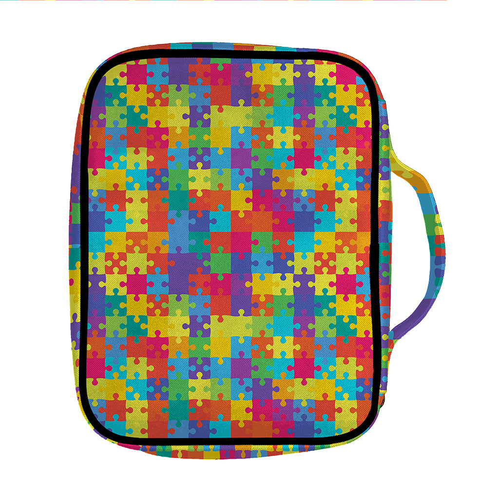 Colorful Autism Awareness Jigsaw Print Front Pocket Bible Bag