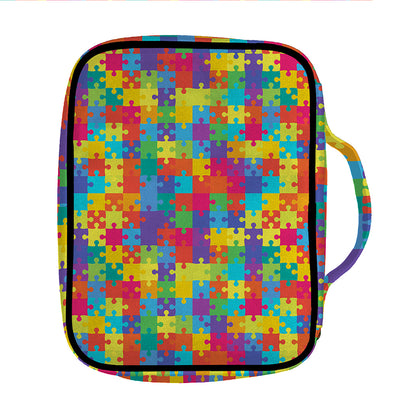 Colorful Autism Awareness Jigsaw Print Front Pocket Bible Bag