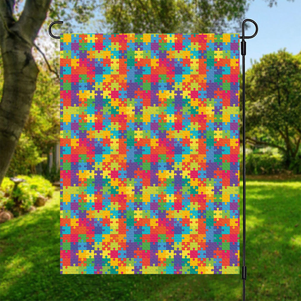 Colorful Autism Awareness Jigsaw Print Garden Flag