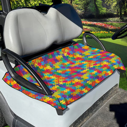 Colorful Autism Awareness Jigsaw Print Golf Cart Seat Cover