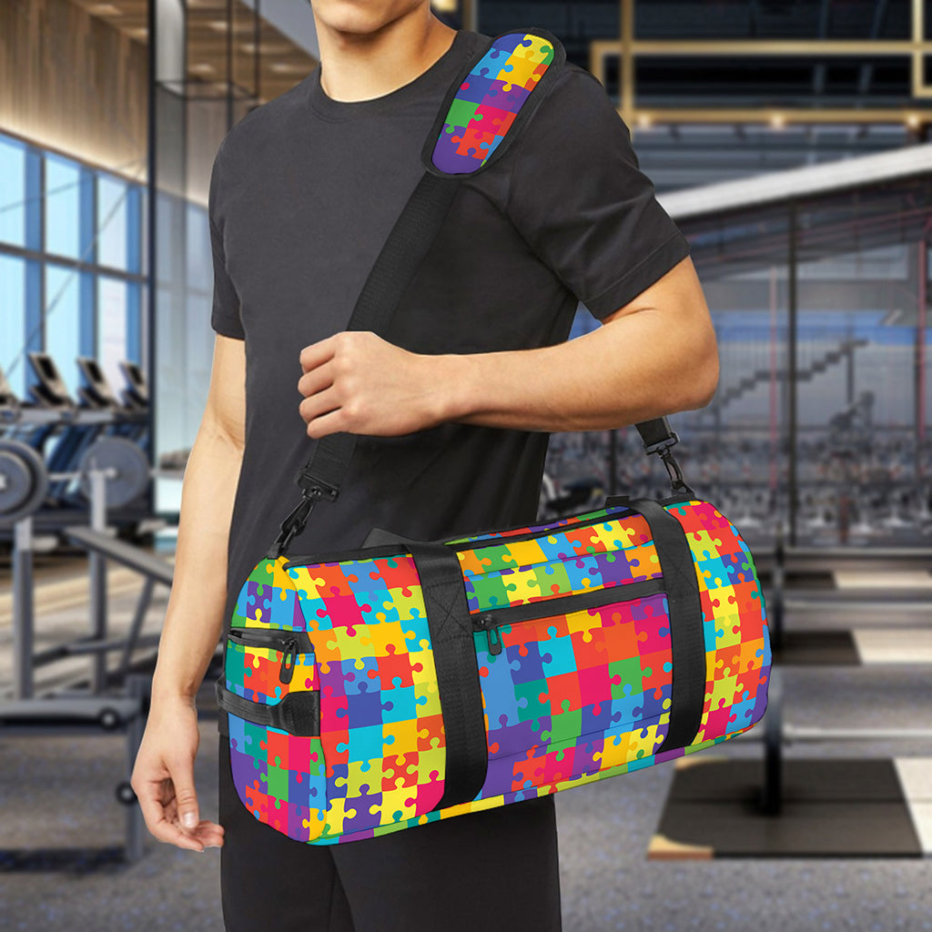 Colorful Autism Awareness Jigsaw Print Gym Bag