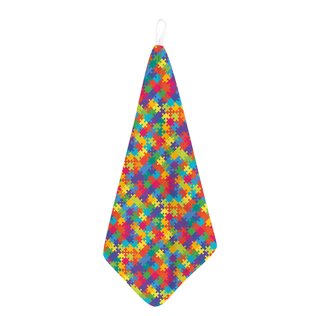 Colorful Autism Awareness Jigsaw Print Hand Towel