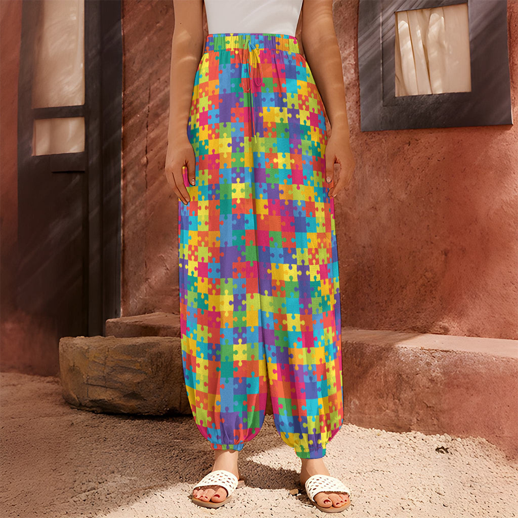 Colorful Autism Awareness Jigsaw Print Harem Pants
