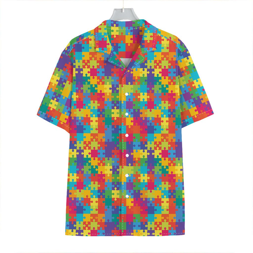 Colorful Autism Awareness Jigsaw Print Hawaiian Shirt