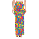 Colorful Autism Awareness Jigsaw Print High Slit Maxi Skirt