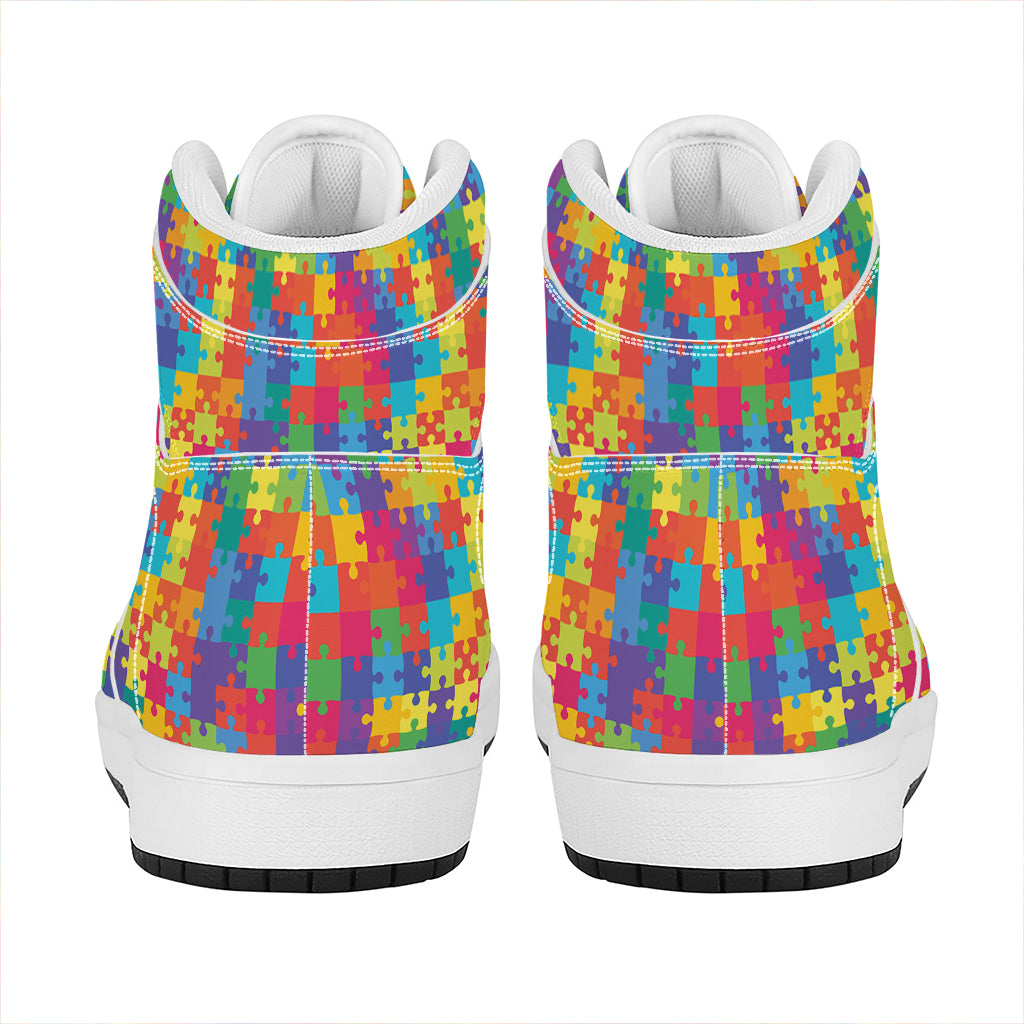 Colorful Autism Awareness Jigsaw Print High Top Leather Sneakers