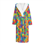 Colorful Autism Awareness Jigsaw Print Hooded Bathrobe