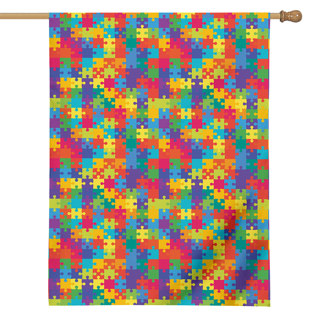 Colorful Autism Awareness Jigsaw Print House Flag