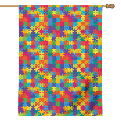 Colorful Autism Awareness Jigsaw Print House Flag