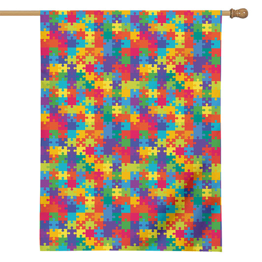 Colorful Autism Awareness Jigsaw Print House Flag