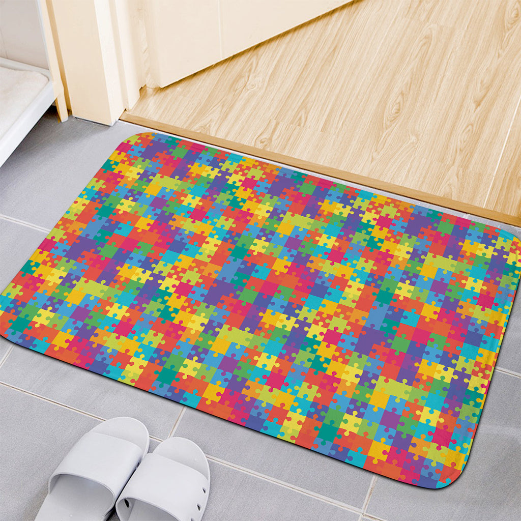Colorful Autism Awareness Jigsaw Print Indoor Door Mat