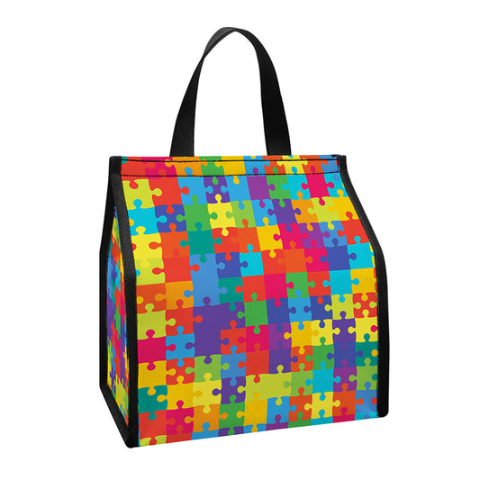 Colorful Autism Awareness Jigsaw Print Insulated Lunch Tote