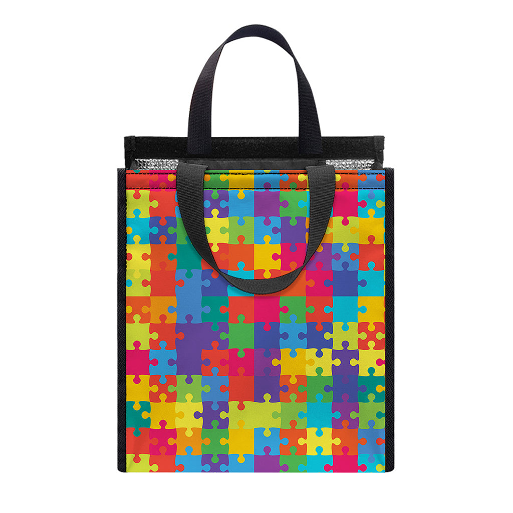 Colorful Autism Awareness Jigsaw Print Insulated Lunch Tote